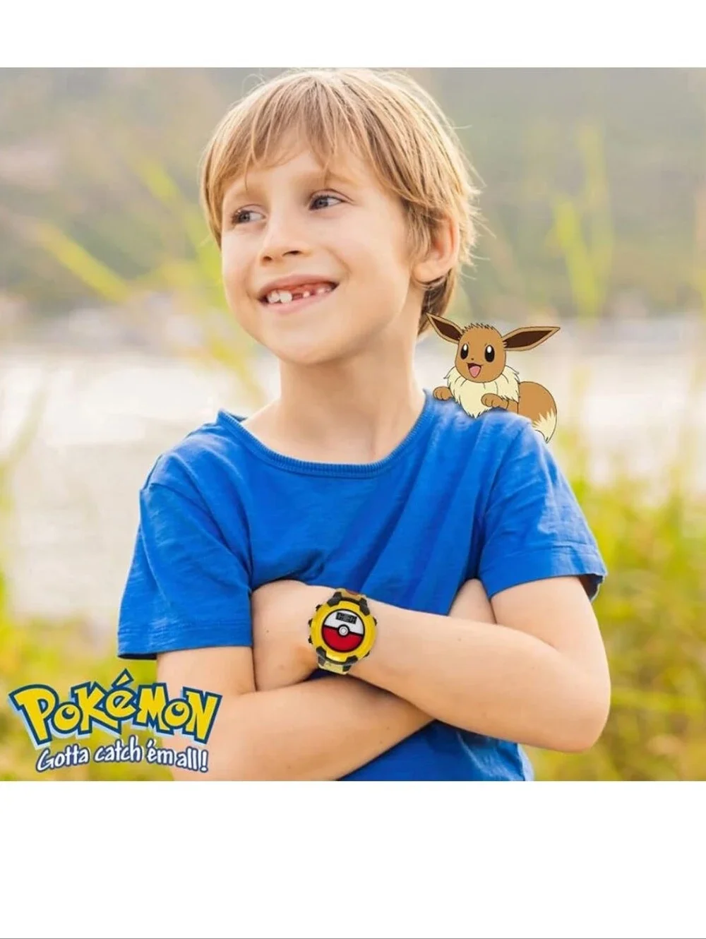 Kids Flashing LCD Watch - Yellow Charmander & Pikachu Design
